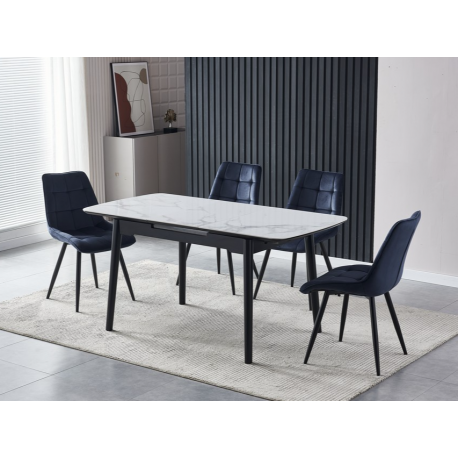 Стол Обеденный Керамический Vetro Mebel TM-87 Раскладной Белый Мрамор/Черный