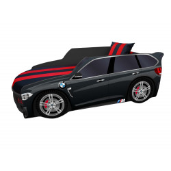 Кровать-машинка с подсветкой и подъемным механизмом+матрас Viorina-Deko Premium BMW Р002 Черный