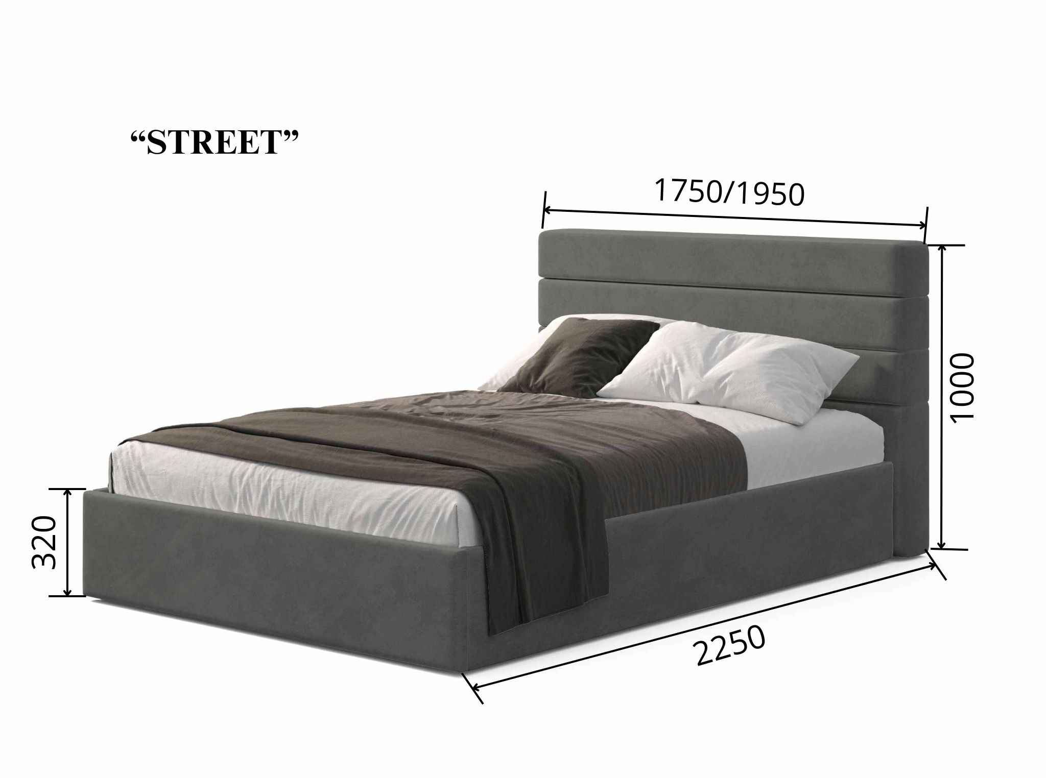 Кровать с мягким изголовьем и подъемным механизмом Viorina-Deko Street Dark Grey